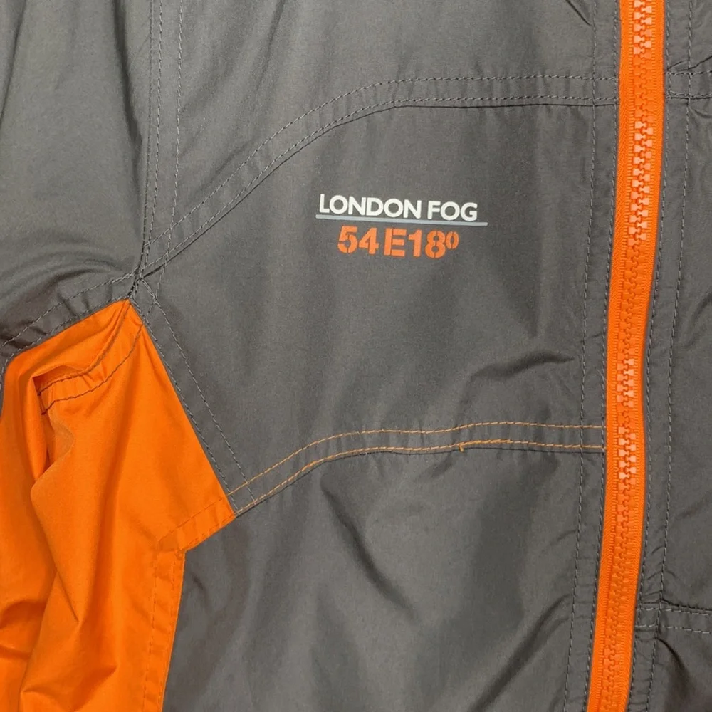 LONDON FOG Jacket Gray Orange Zip Front Zip Pockets Hood Boys Medium 10-12